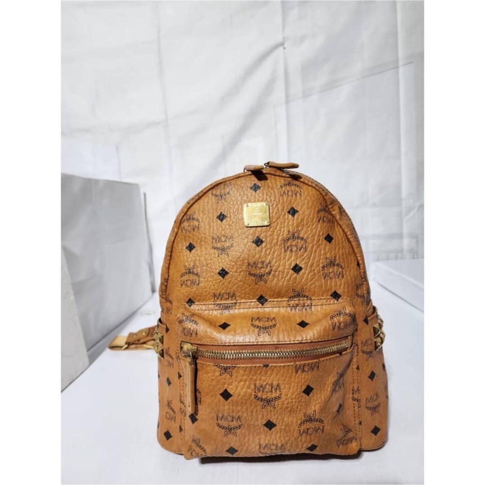Authentic MCM Visetos Stark Medium Leather Backpack Brown